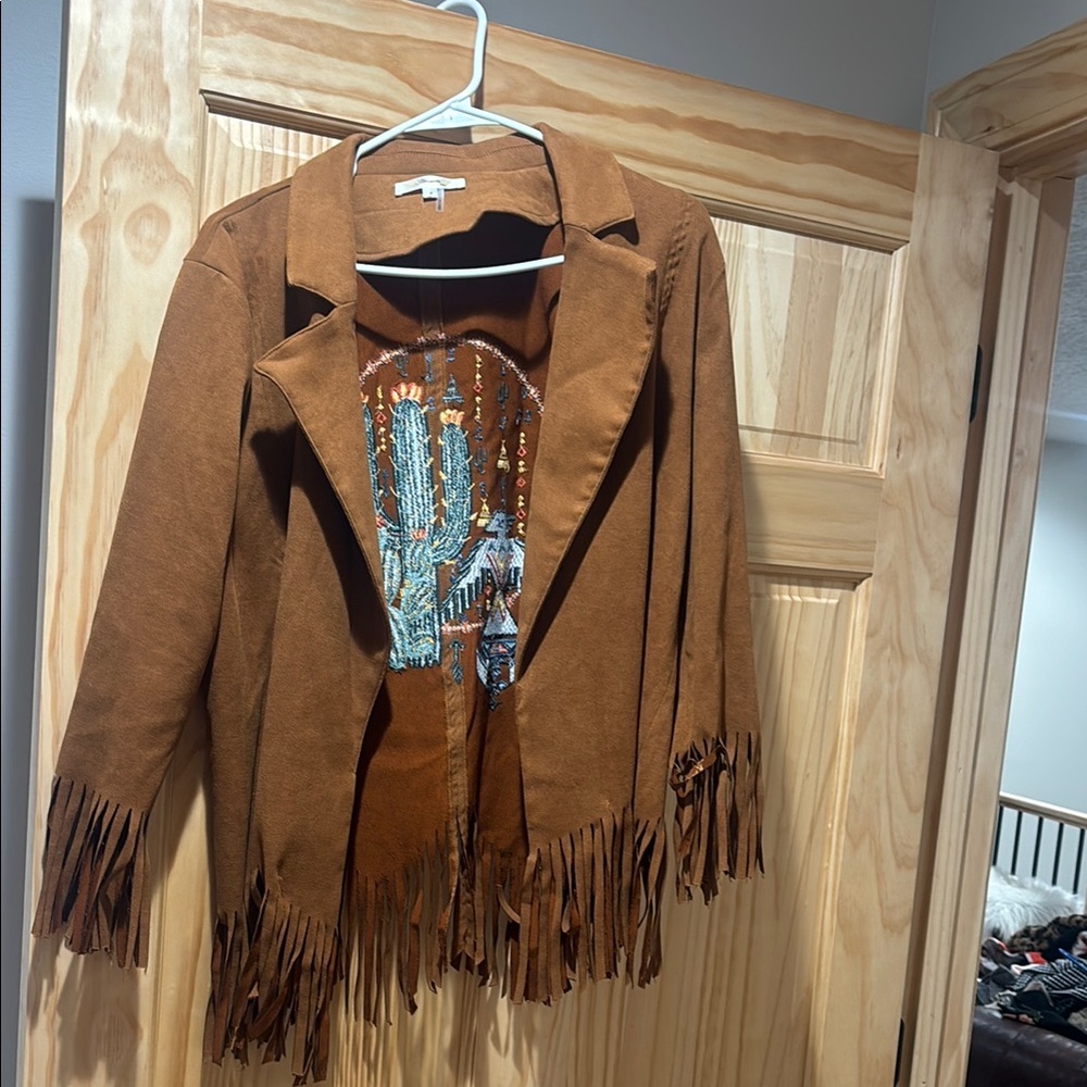 Andree Brown Blazer with Fringe Details